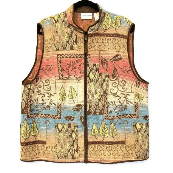 Alfred Dunner Southwestern Tapestry Zip Up Vest Womens 16W Nature Forest Color - Picture 1 of 11